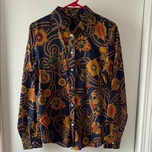 Lauren Ralph Lauren Equestrian Crest Logo Button Down Shirt L